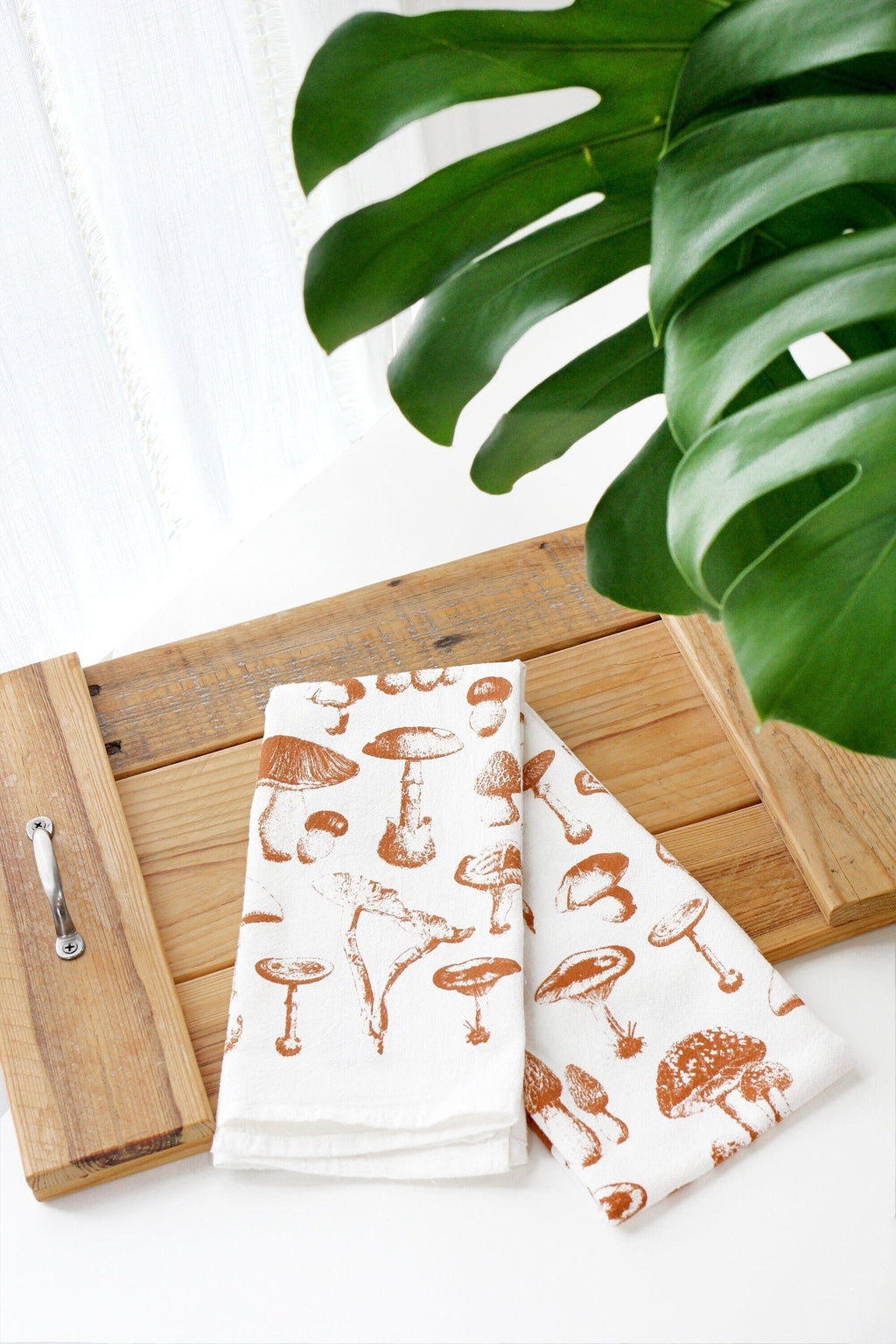 Mushroom Pattern Tea Towel – Watercolor Print, Cotton | Made in USA by Highland Ridge Decor