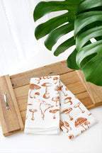 Mushroom Pattern Tea Towel – Watercolor Print, Cotton | Made in USA by Highland Ridge Decor
