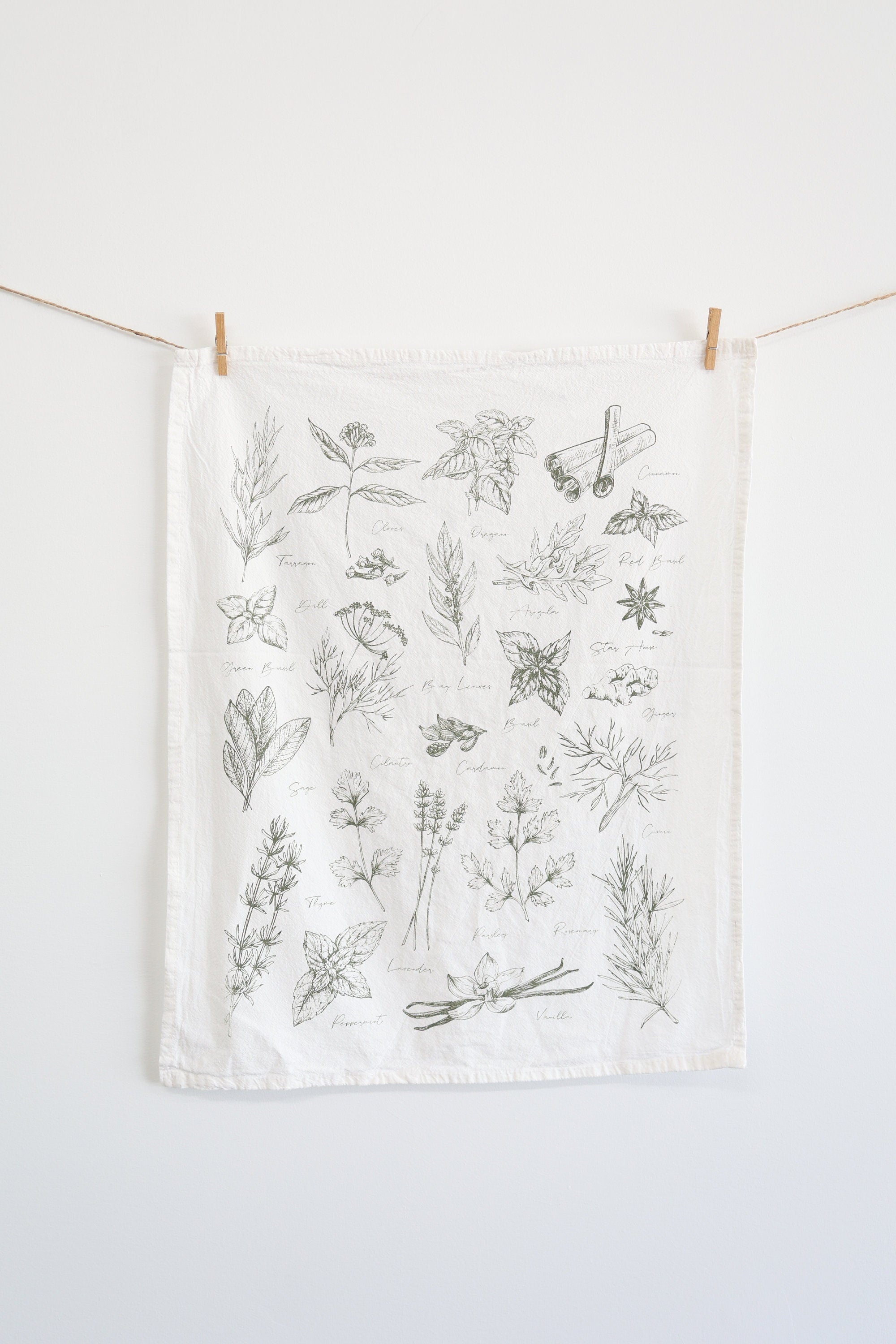 Kitchen Herbs Tea Towel – Watercolor Botanical Kitchen Linen