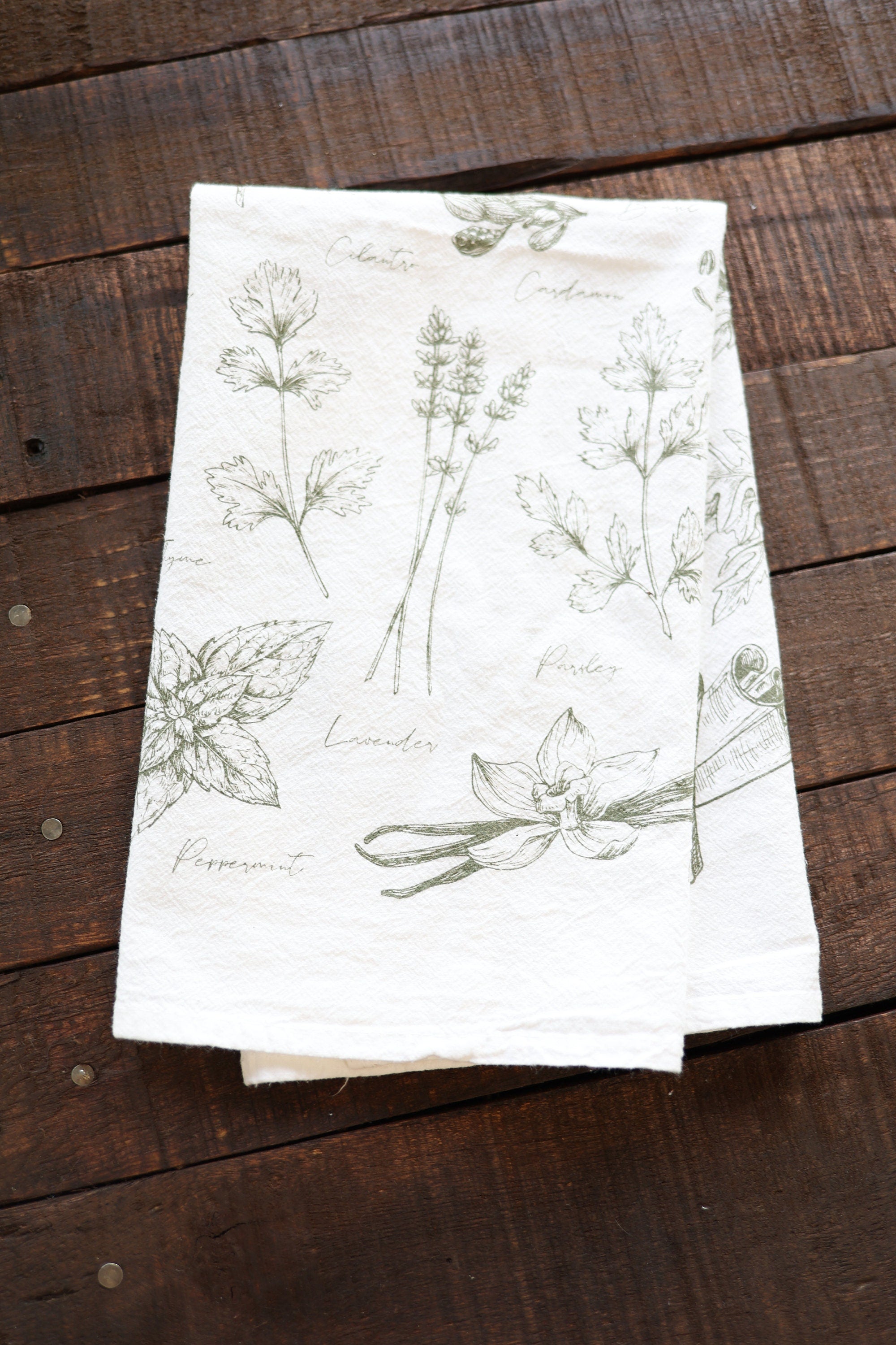 Kitchen Herbs Tea Towel – Watercolor Botanical Kitchen Linen