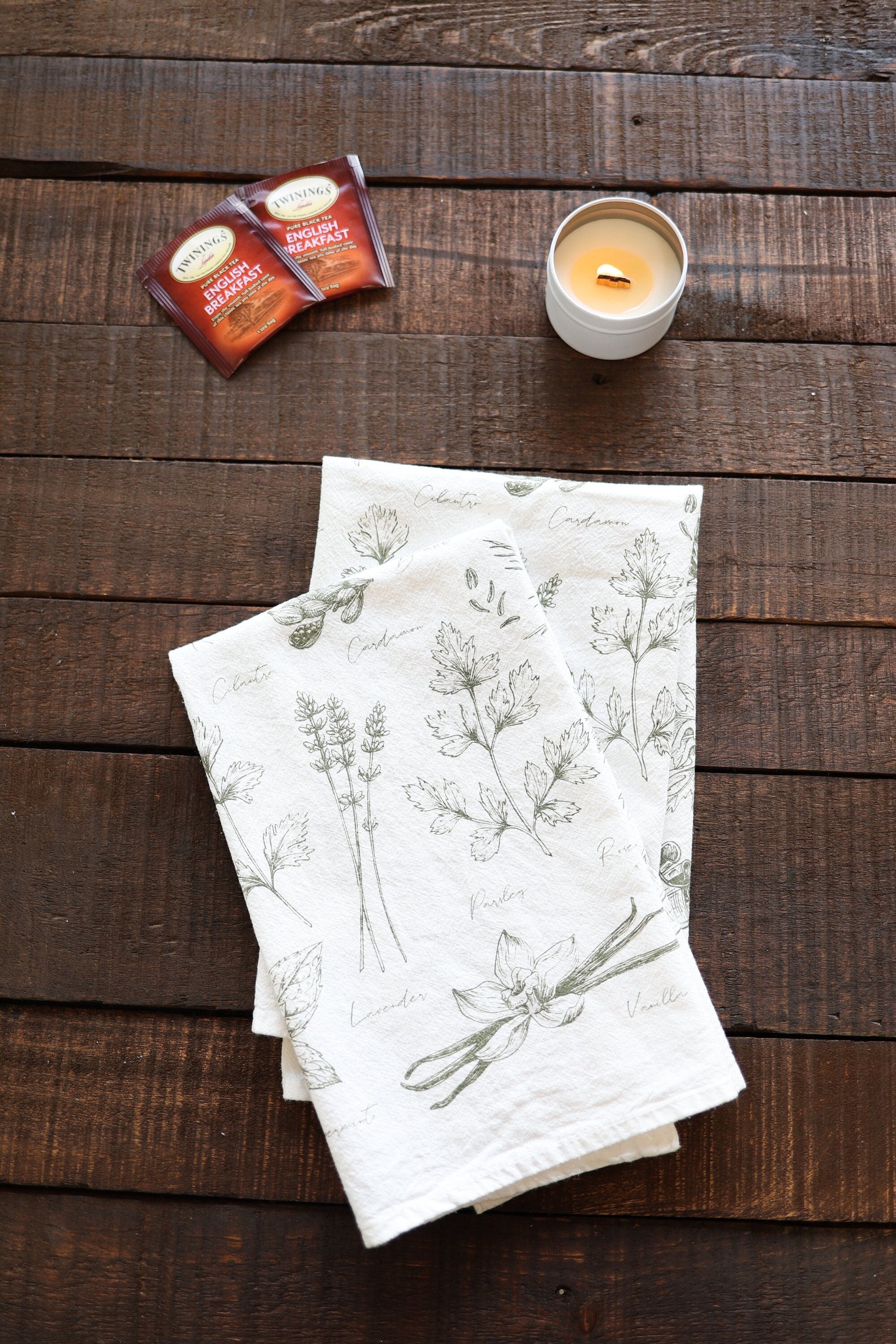 Kitchen Herbs Tea Towel – Watercolor Botanical Kitchen Linen