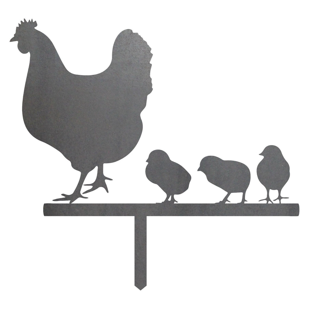 Hen & Baby Chicks Garden Stake Statue – Handmade Plasma Cut Steel Outdoor Decor