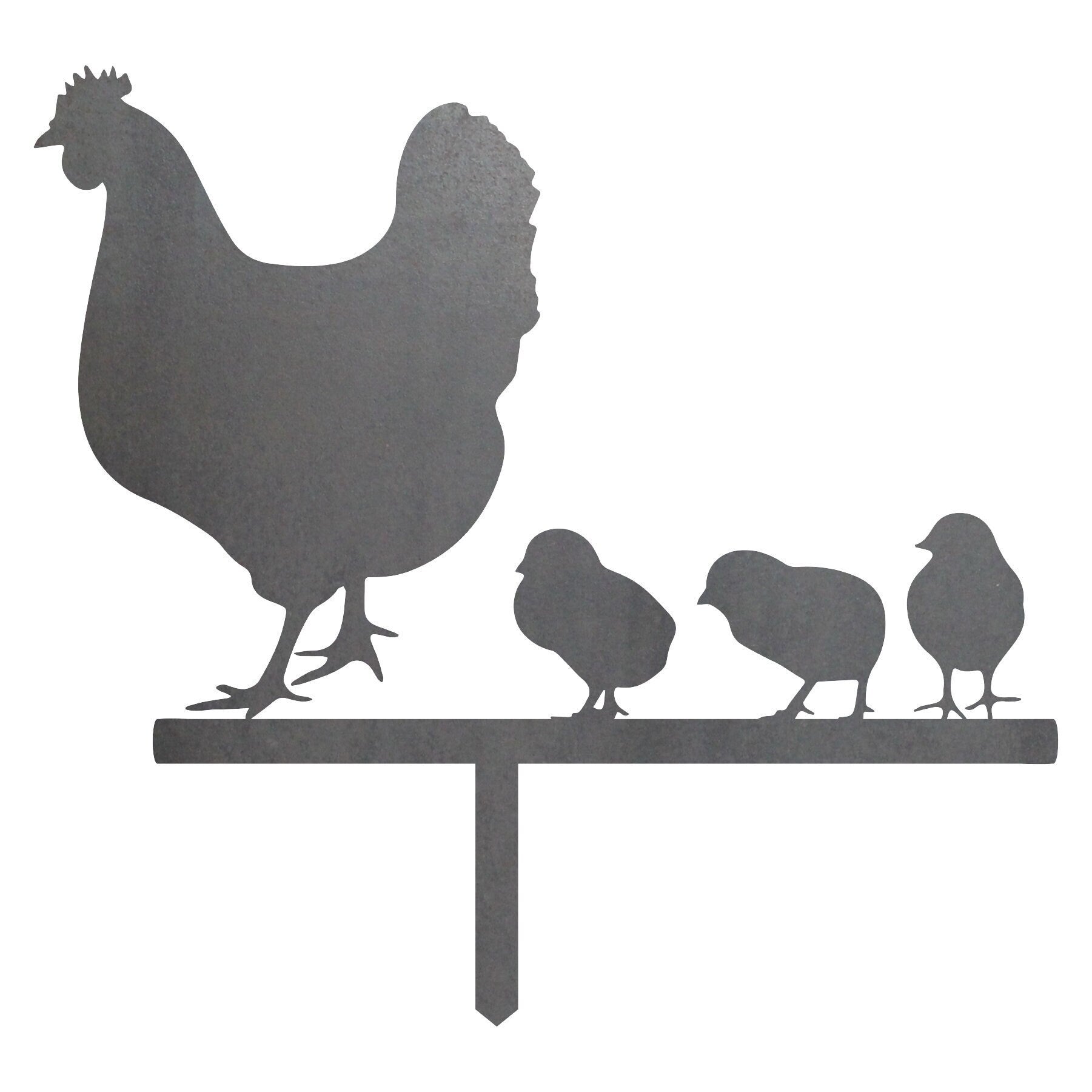 Hen & Baby Chicks Garden Stake Statue – Handmade Plasma Cut Steel Outdoor Decor