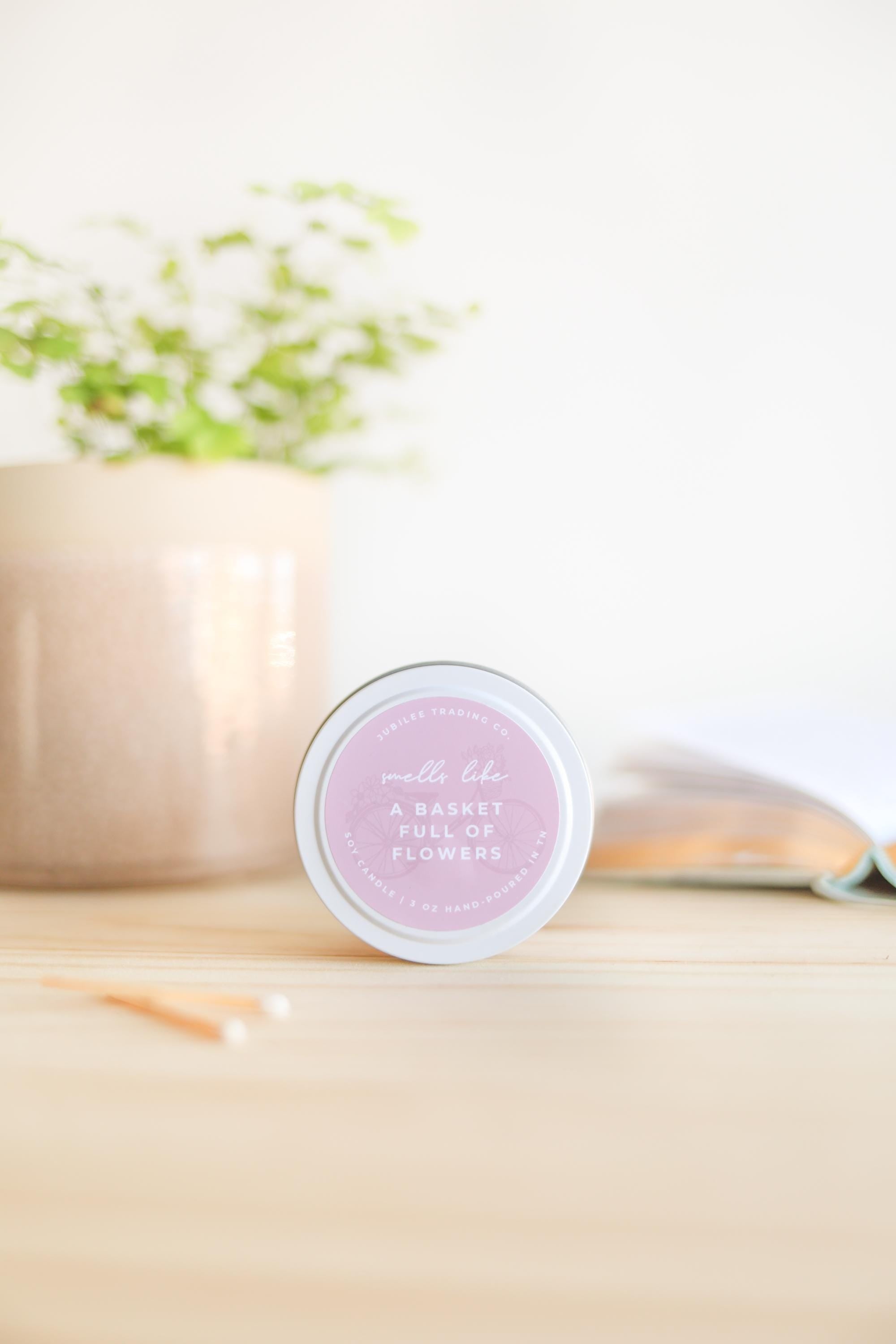 A Basket Full of Flowers Soy Candle – Floral & Citrus Scent | Wooden Wick, Hand-Poured