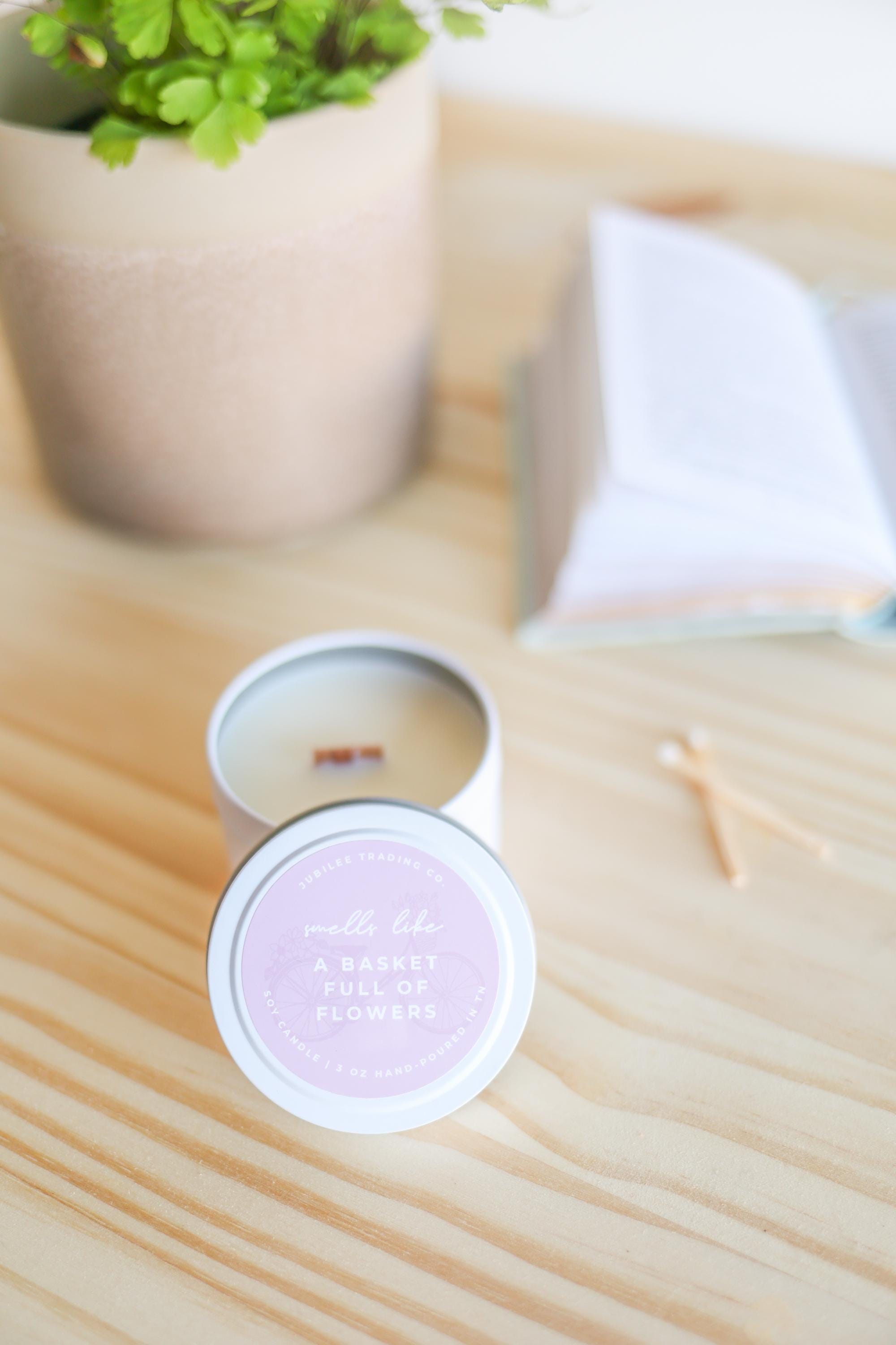A Basket Full of Flowers Soy Candle – Floral & Citrus Scent | Wooden Wick, Hand-Poured