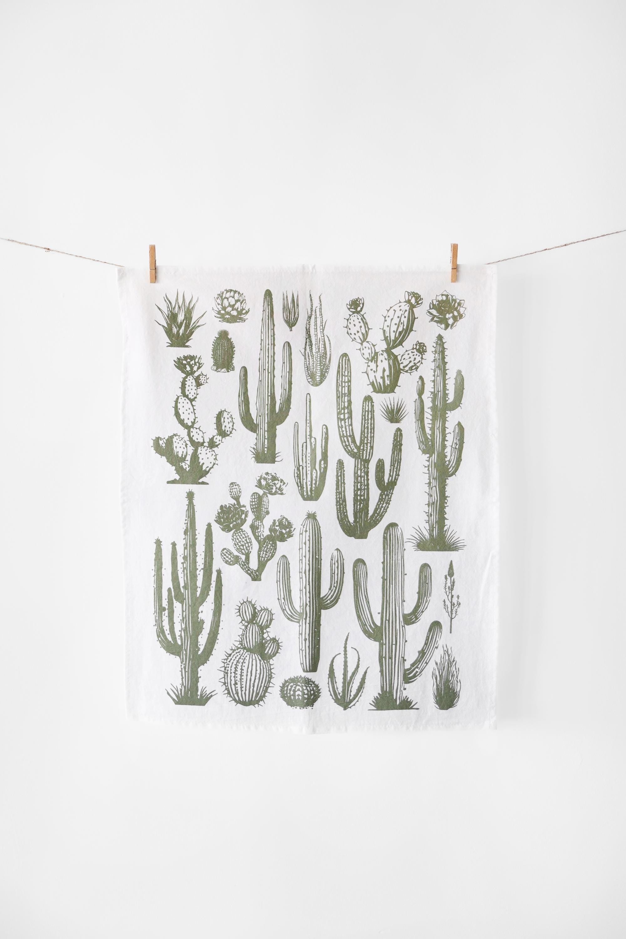 Cactus Tea Towel – Watercolor Print, 100% Cotton | Made in USA by Highland Ridge Decor