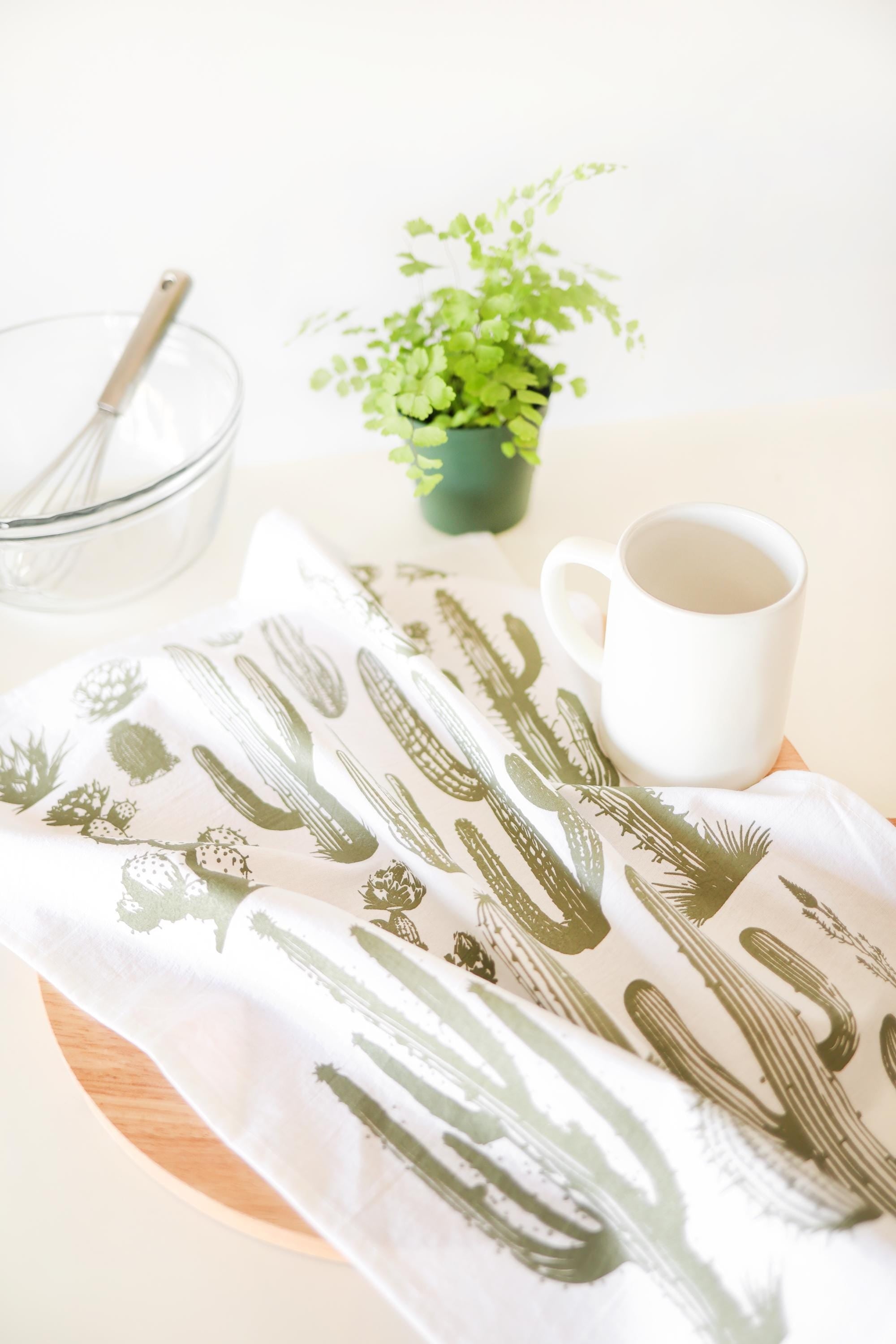 Cactus Tea Towel – Watercolor Print, 100% Cotton | Made in USA by Highland Ridge Decor