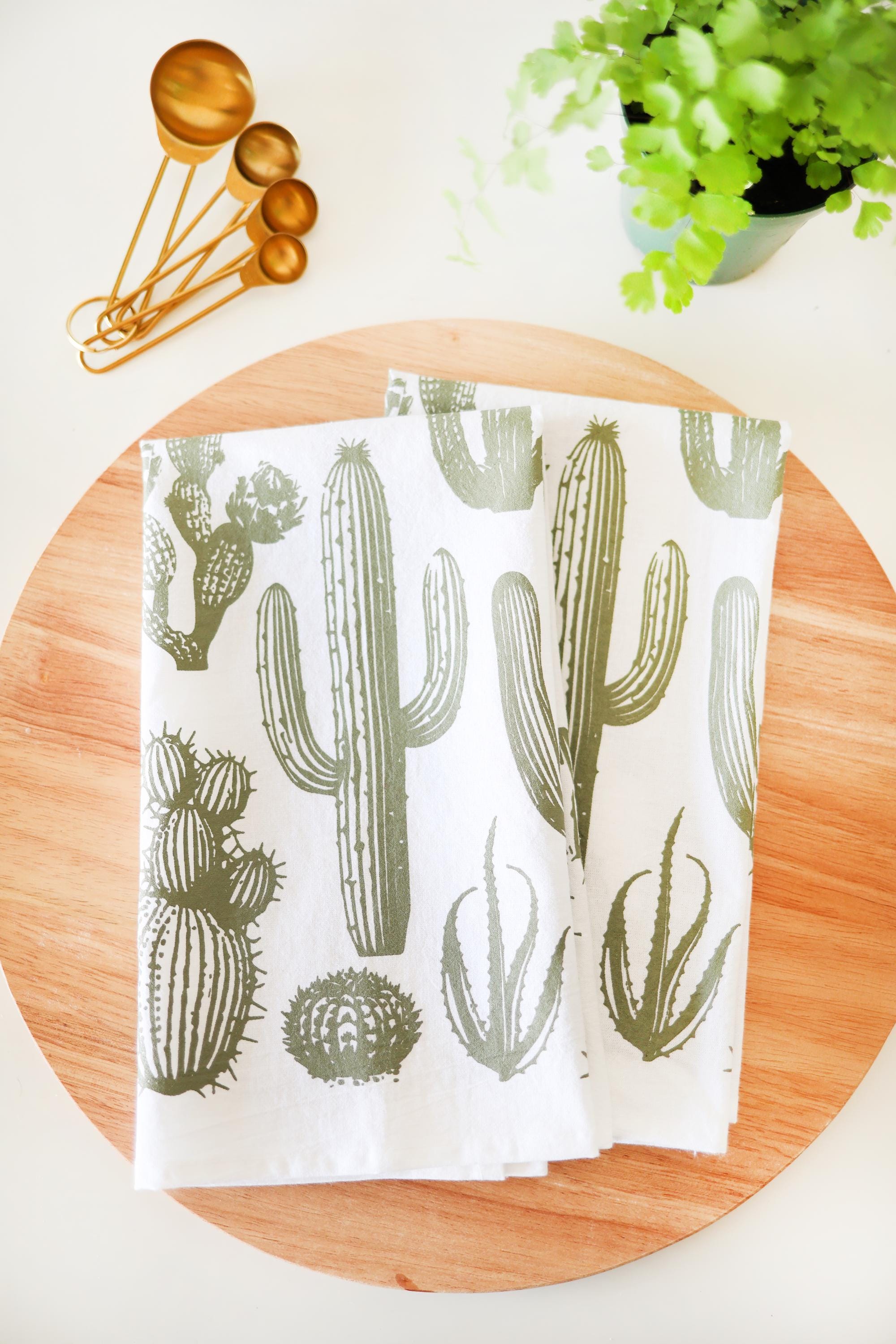 Cactus Tea Towel – Watercolor Print, 100% Cotton | Made in USA by Highland Ridge Decor