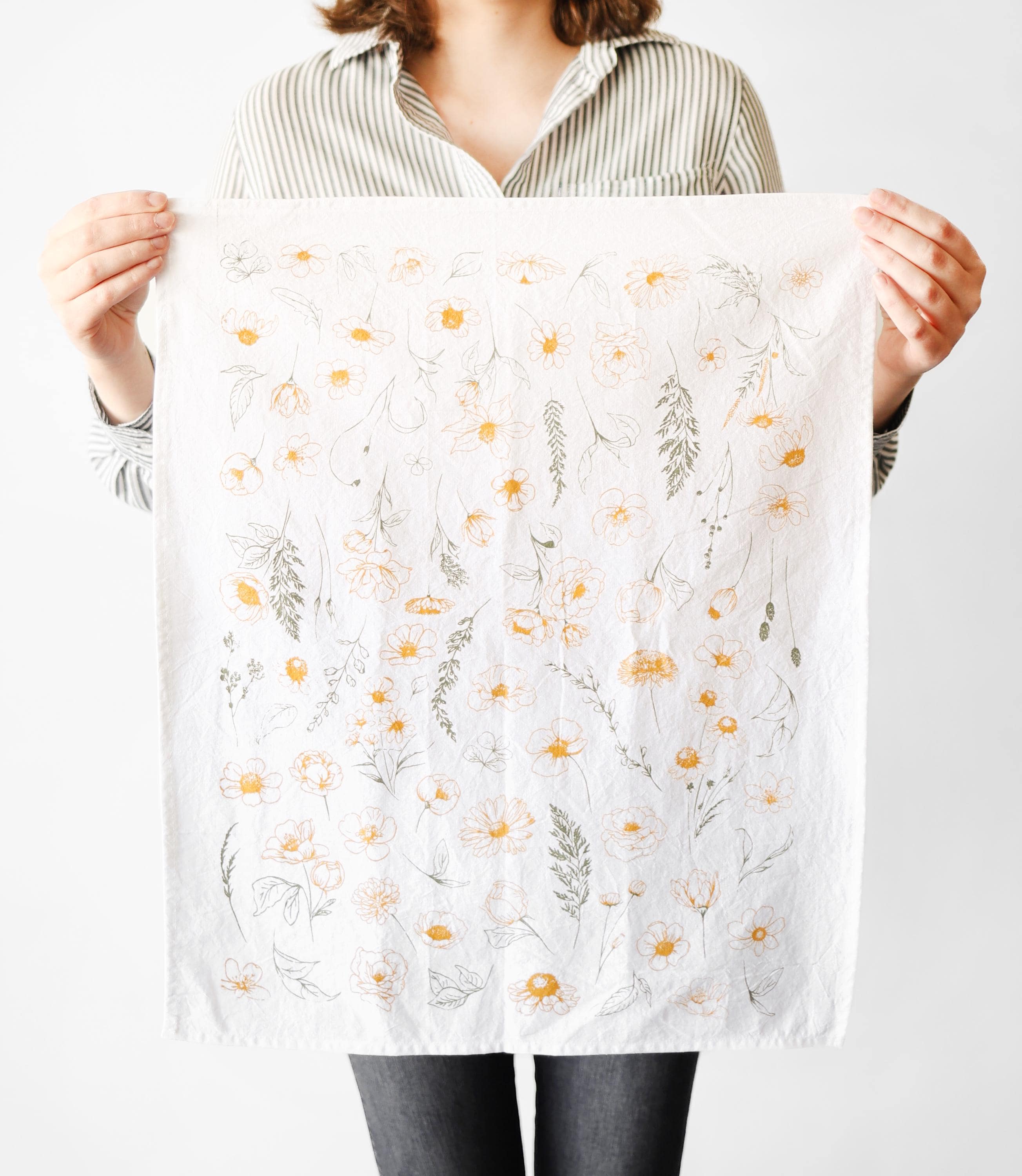 Flower Garden Tea Towel – Watercolor Print, 100% Cotton | Made in USA by Highland Ridge Decor