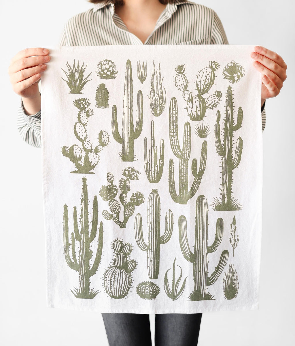 Cactus Tea Towel – Watercolor Print, 100% Cotton | Made in USA by Highland Ridge Decor