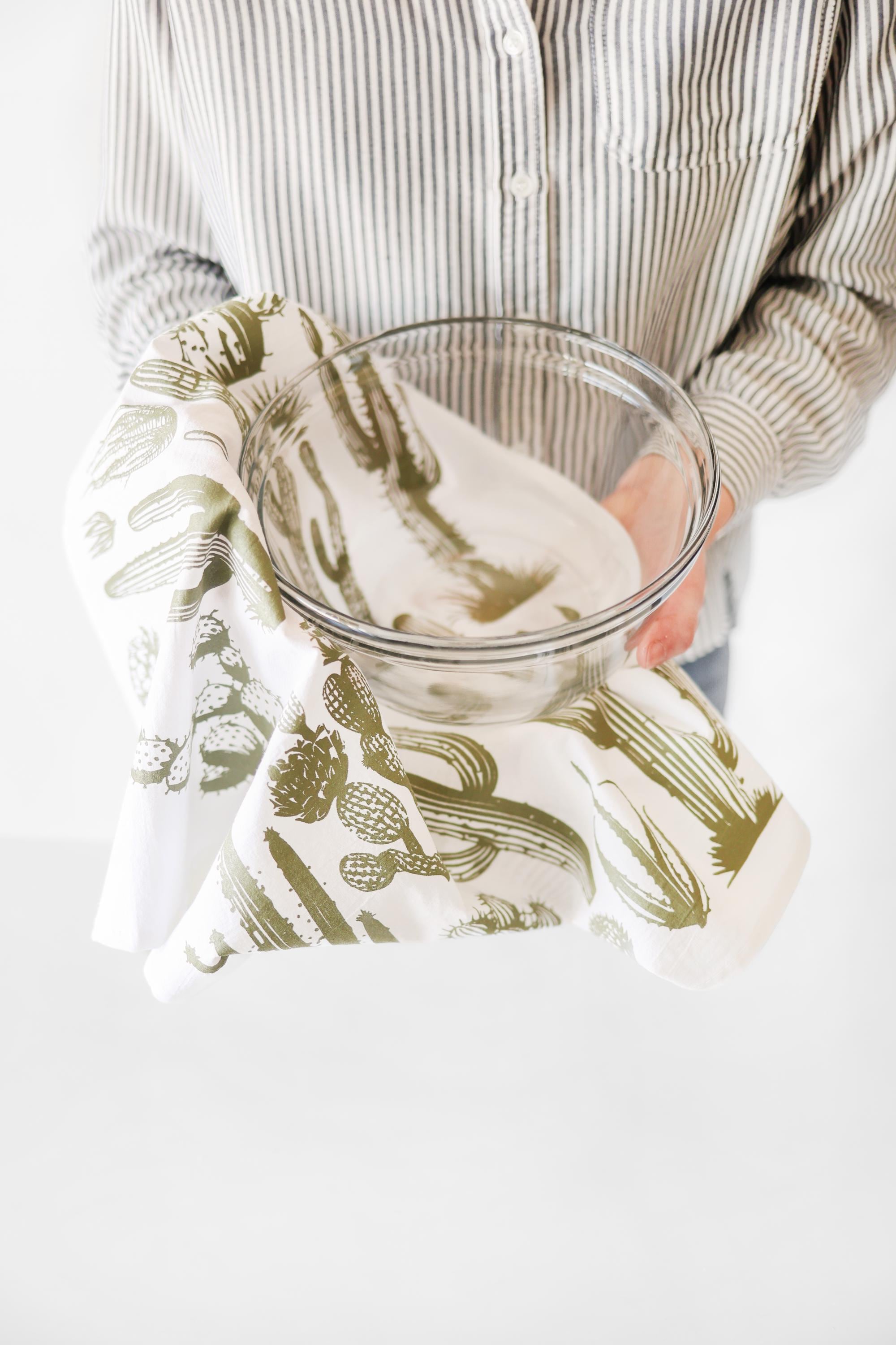Cactus Tea Towel – Watercolor Print, 100% Cotton | Made in USA by Highland Ridge Decor