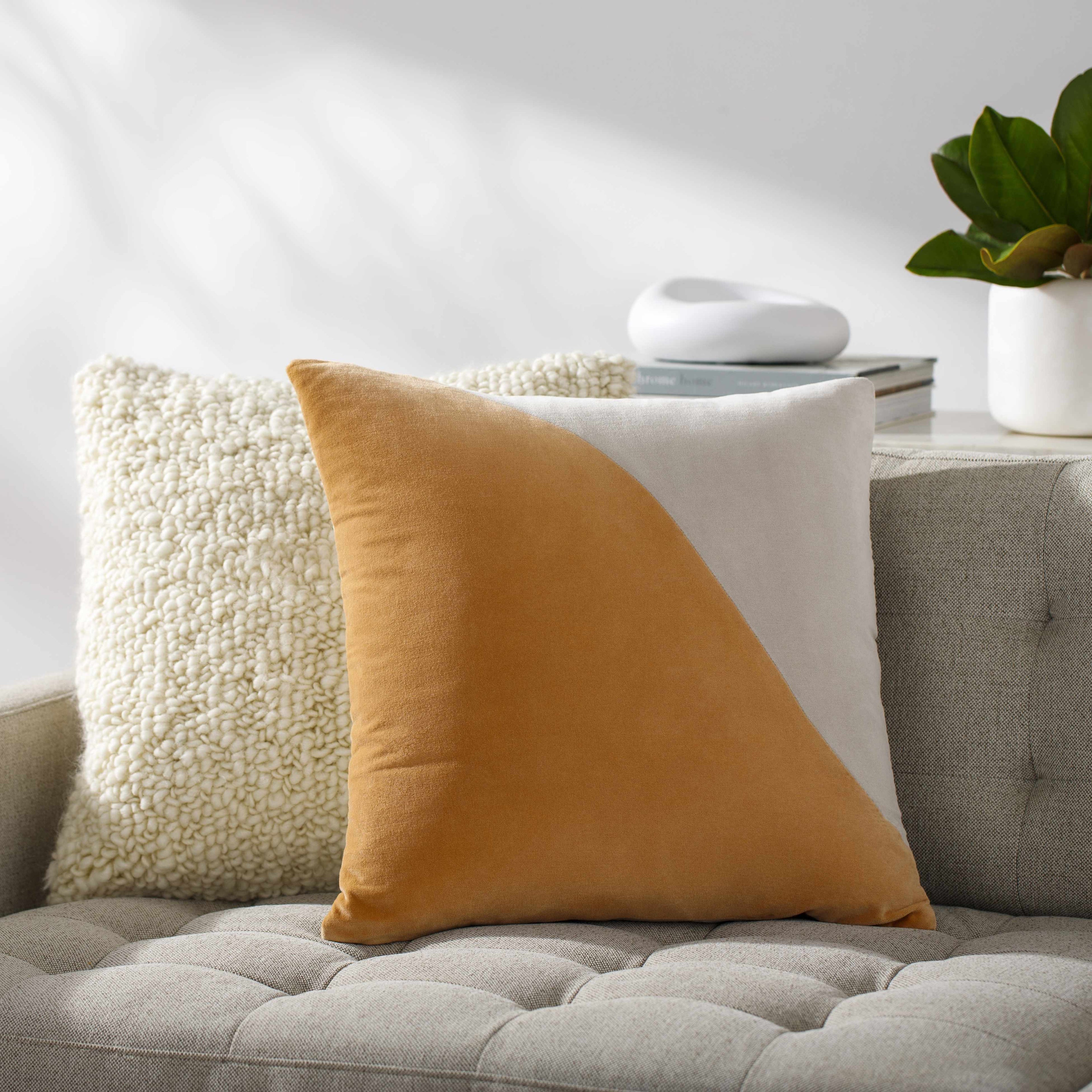 Laken Velvet Lumbar & Square Pillow Cover | Camel & Peach | Cotton Velvet