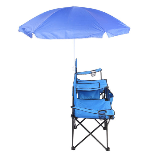 2-Seat Outdoor Folding Chair with Removable Sun Umbrella | Portable Camping Chair