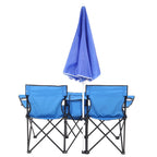 2-Seat Outdoor Folding Chair with Removable Sun Umbrella | Portable Camping Chair