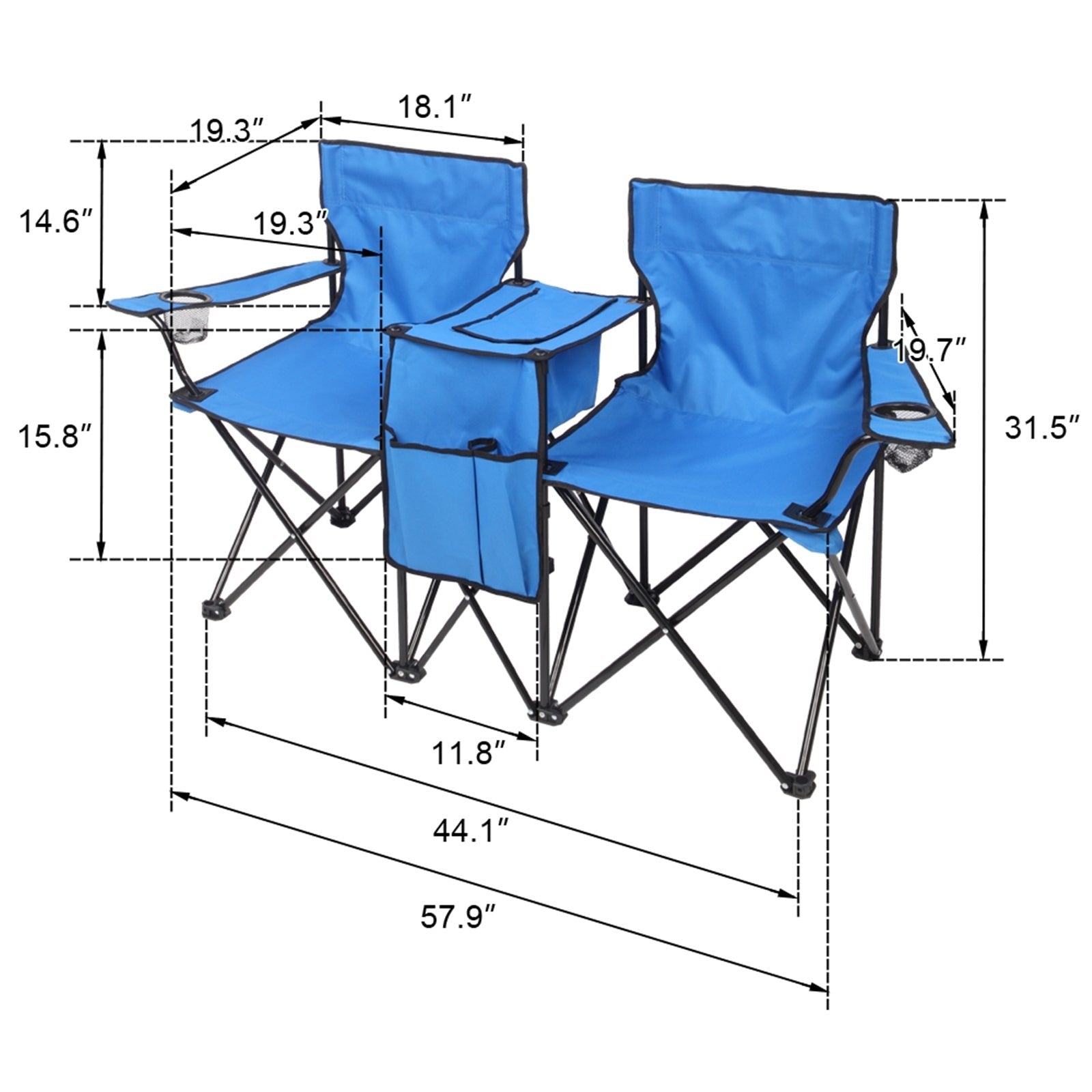 2-Seat Outdoor Folding Chair with Removable Sun Umbrella | Portable Camping Chair