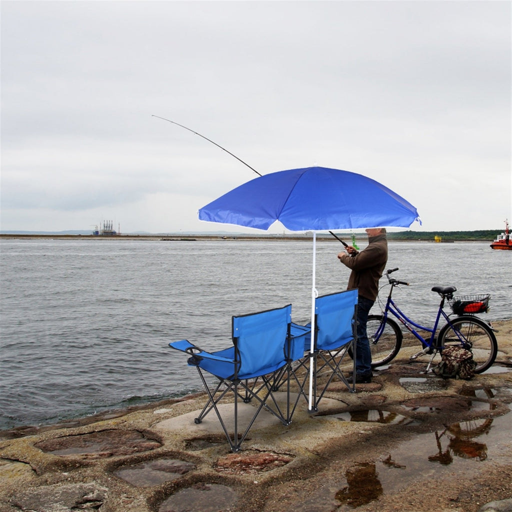 2-Seat Outdoor Folding Chair with Removable Sun Umbrella | Portable Camping Chair