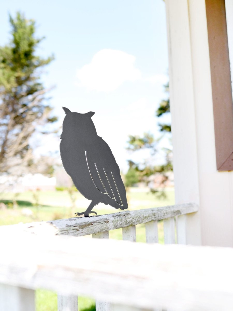 Metal Owl Garden Statue – Handmade Plasma Cut Steel, 11.5" Outdoor Decor
