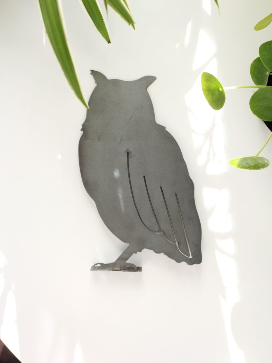 Metal Owl Garden Statue – Handmade Plasma Cut Steel, 11.5" Outdoor Decor