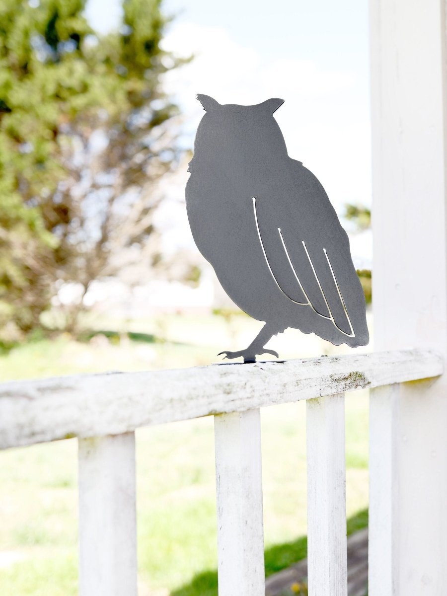 Metal Owl Garden Statue – Handmade Plasma Cut Steel, 11.5" Outdoor Decor