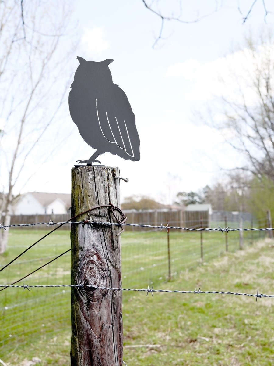Metal Owl Garden Statue – Handmade Plasma Cut Steel, 11.5" Outdoor Decor