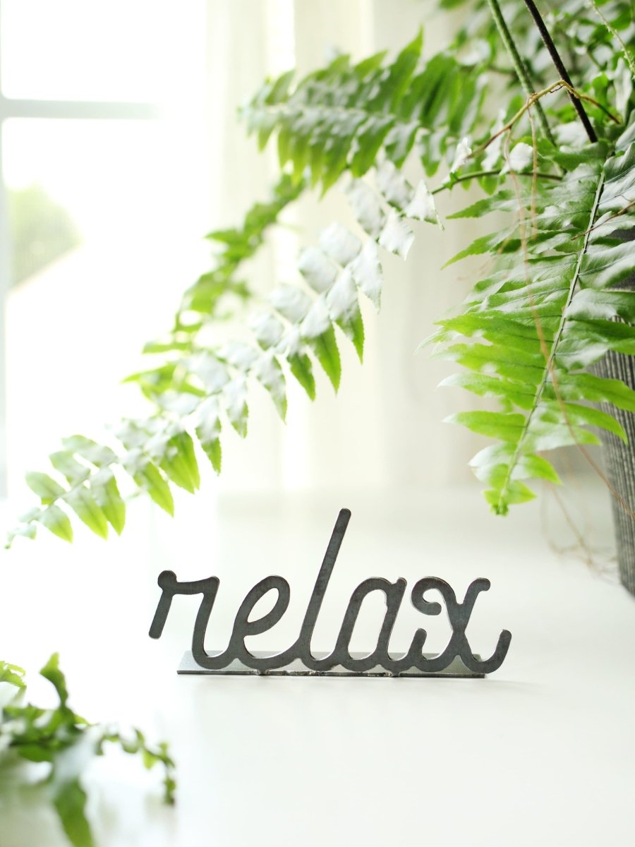 Relax Metal Word Sign | Plasma Cut Steel Desk & Wall Decor