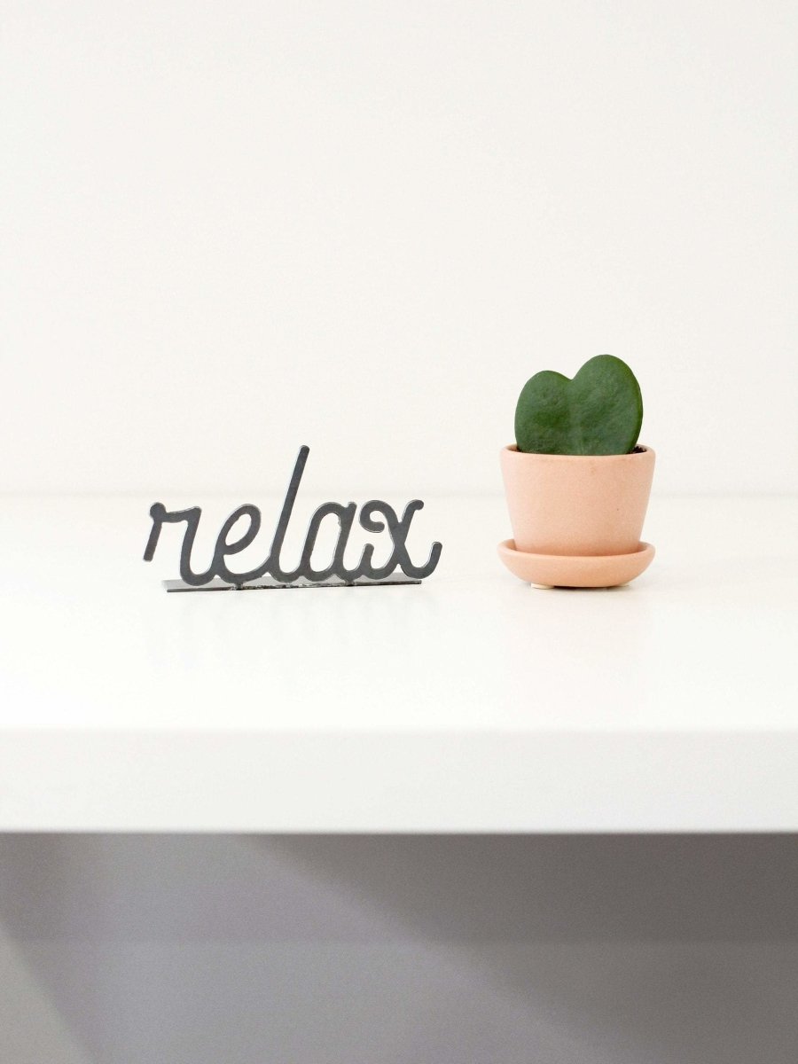 Relax Metal Word Sign | Plasma Cut Steel Desk & Wall Decor