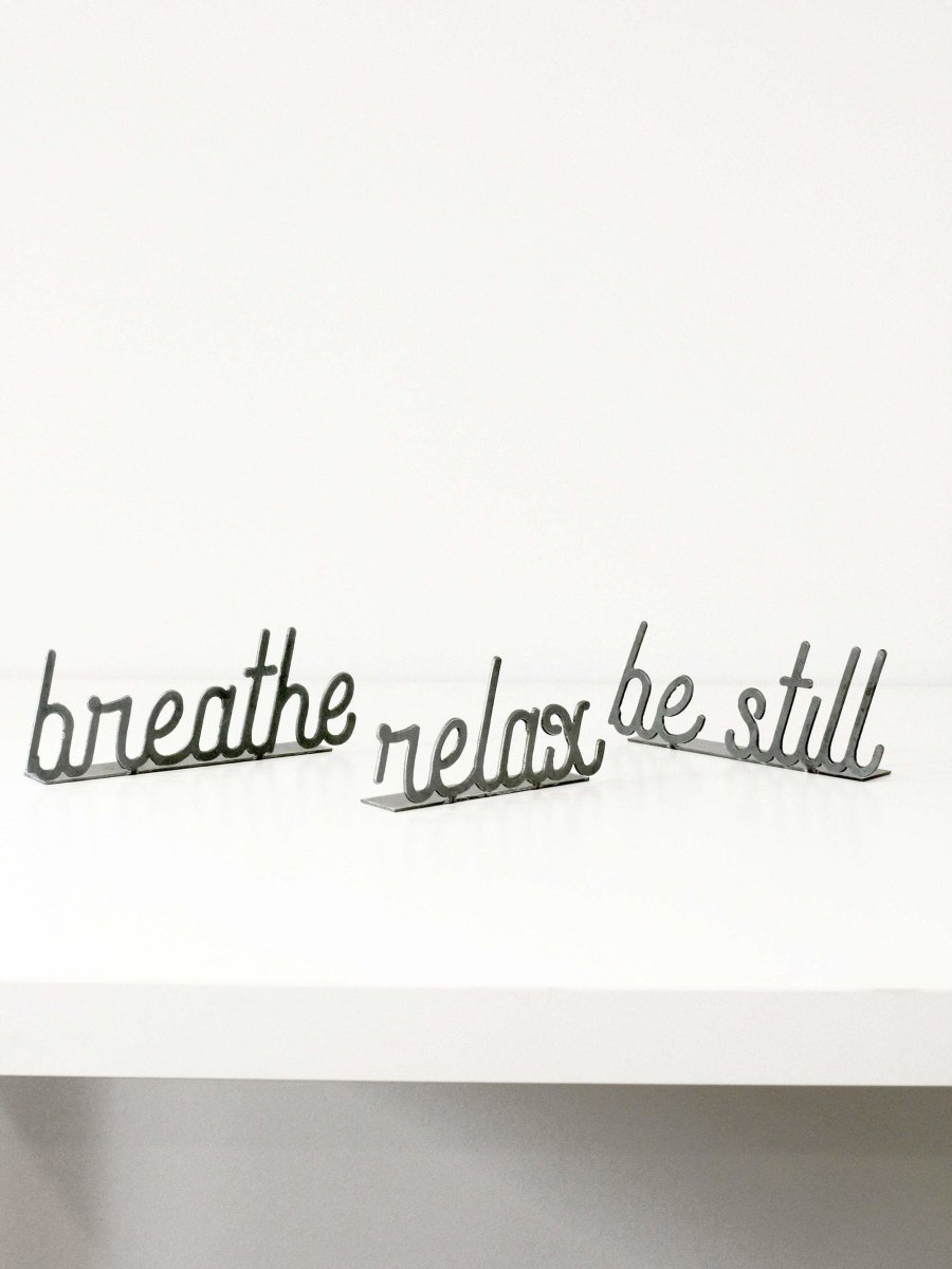 Relax Metal Word Sign | Plasma Cut Steel Desk & Wall Decor